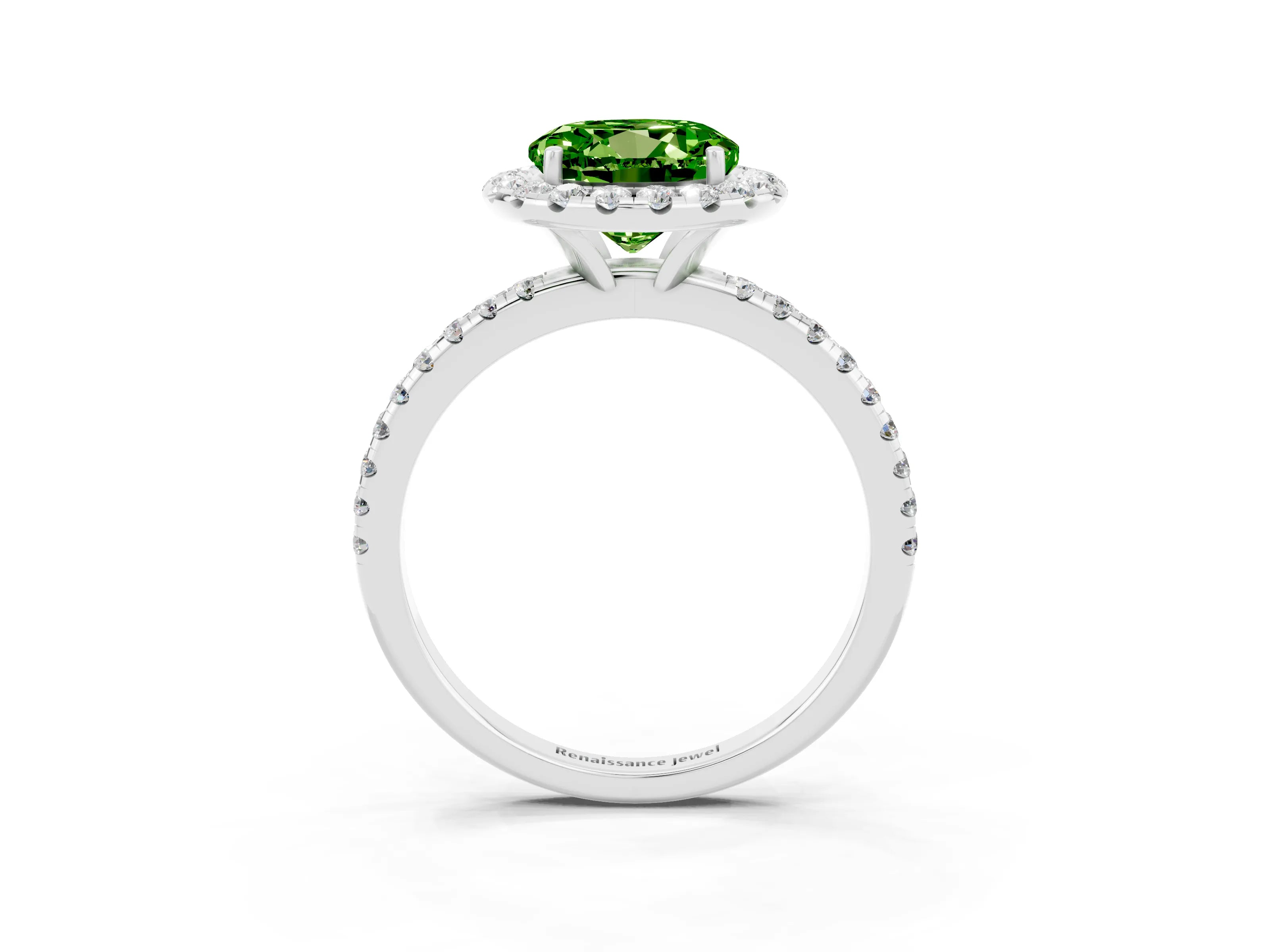 White gold Round Cut Cut Diamond Floral Halo Engagement Ring with Pavé Band and Prong Setting_3