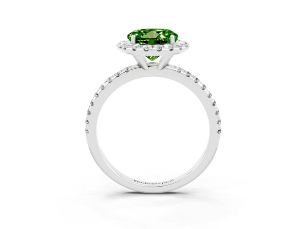 White gold Round Cut Cut Diamond Floral Halo Engagement Ring with Pavé Band and Prong Setting