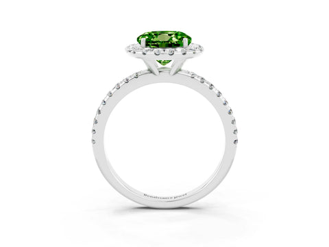 White gold Round Cut Cut Diamond Floral Halo Engagement Ring with Pavé Band and Prong Setting_3