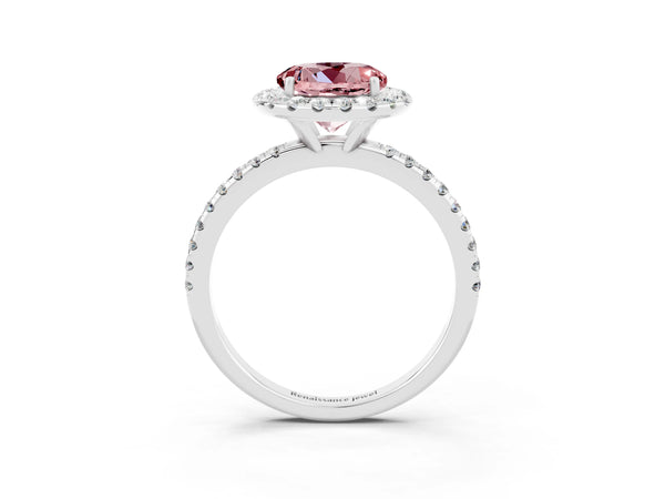 Platinum Round Cut Cut Diamond Floral Halo Engagement Ring with Pavé Band and Prong Setting
