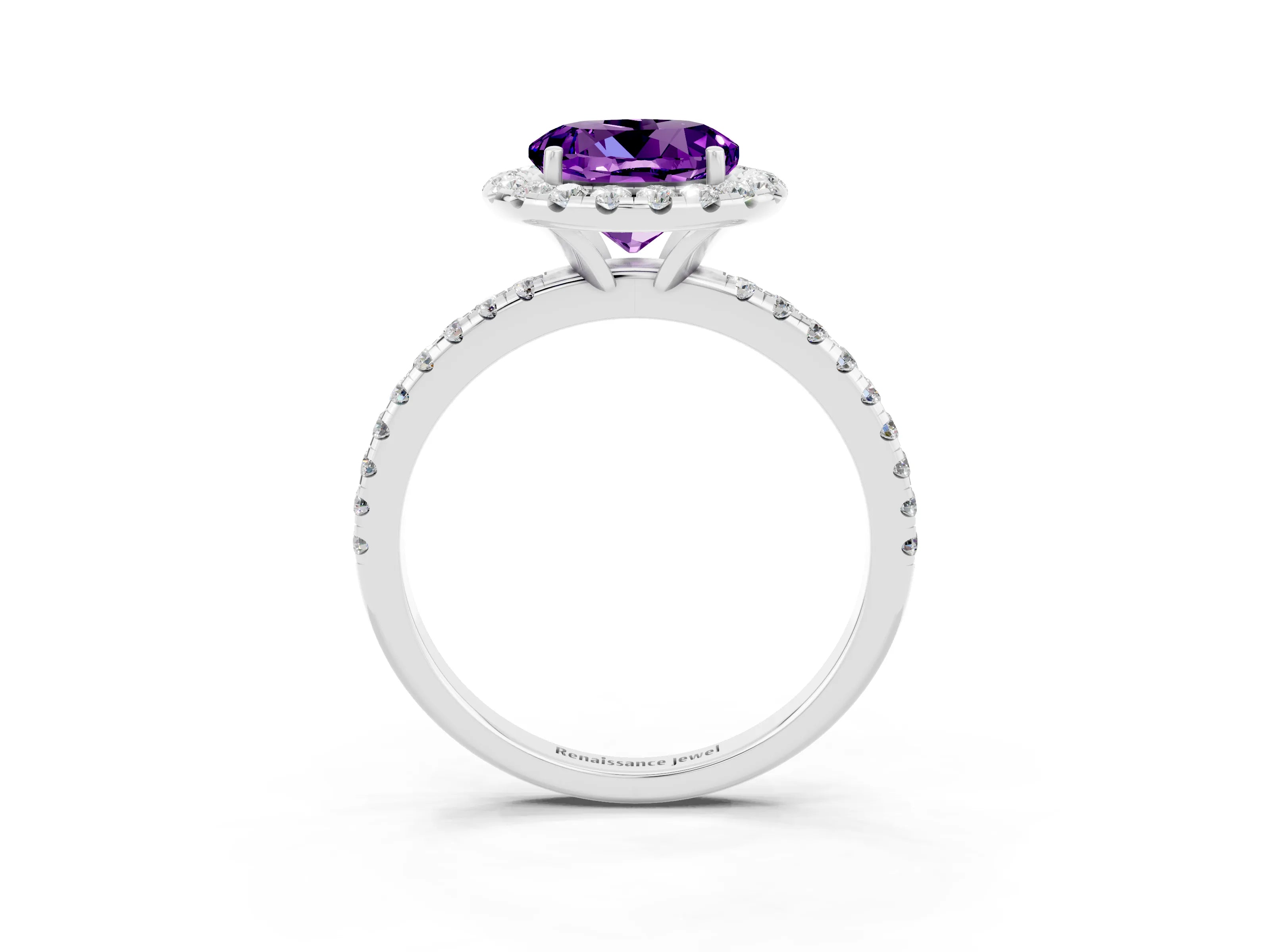 White gold Round Cut Cut Diamond Floral Halo Engagement Ring with Pavé Band and Prong Setting_3