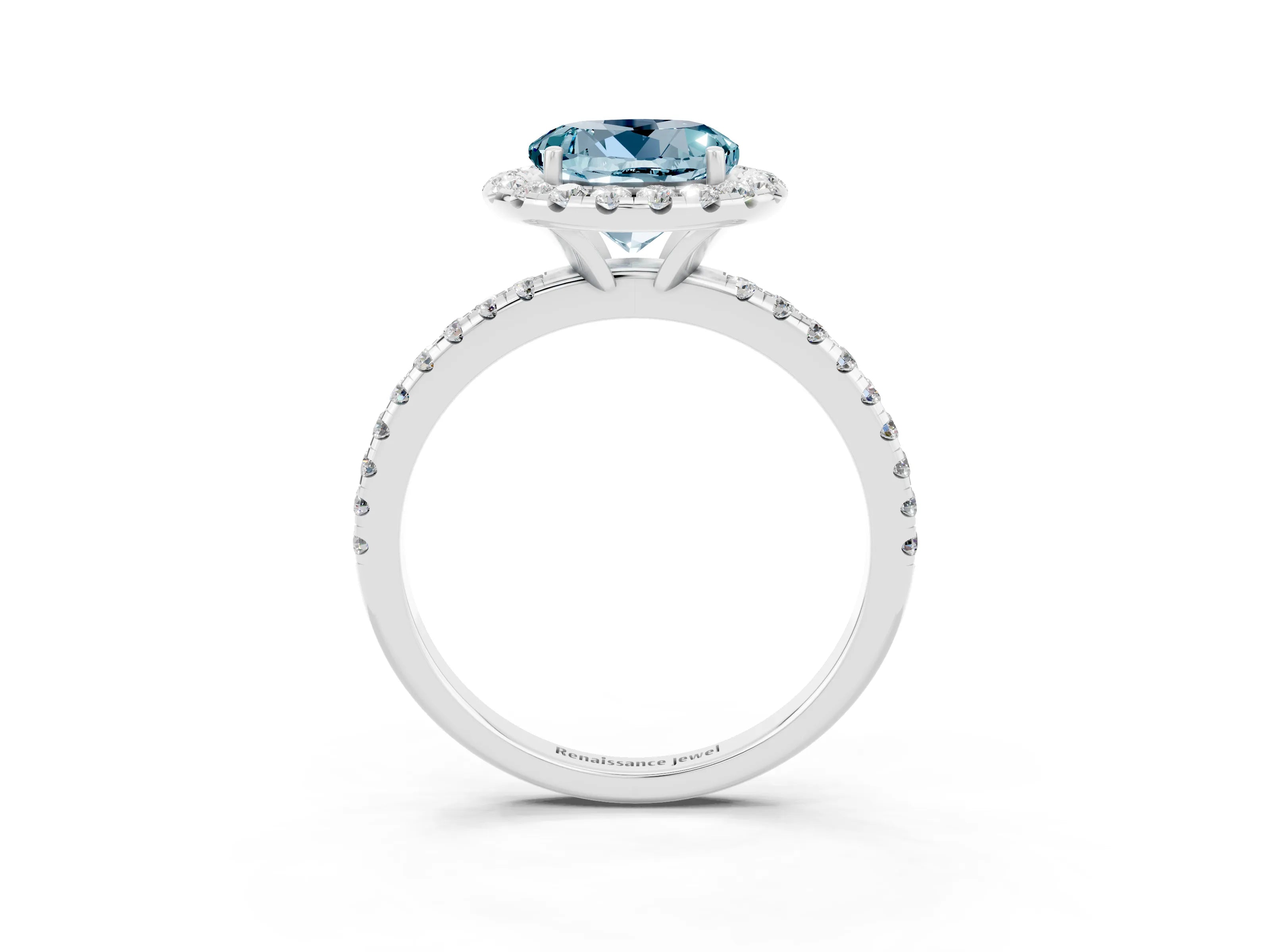 White gold Round Cut Cut Diamond Floral Halo Engagement Ring with Pavé Band and Prong Setting_3