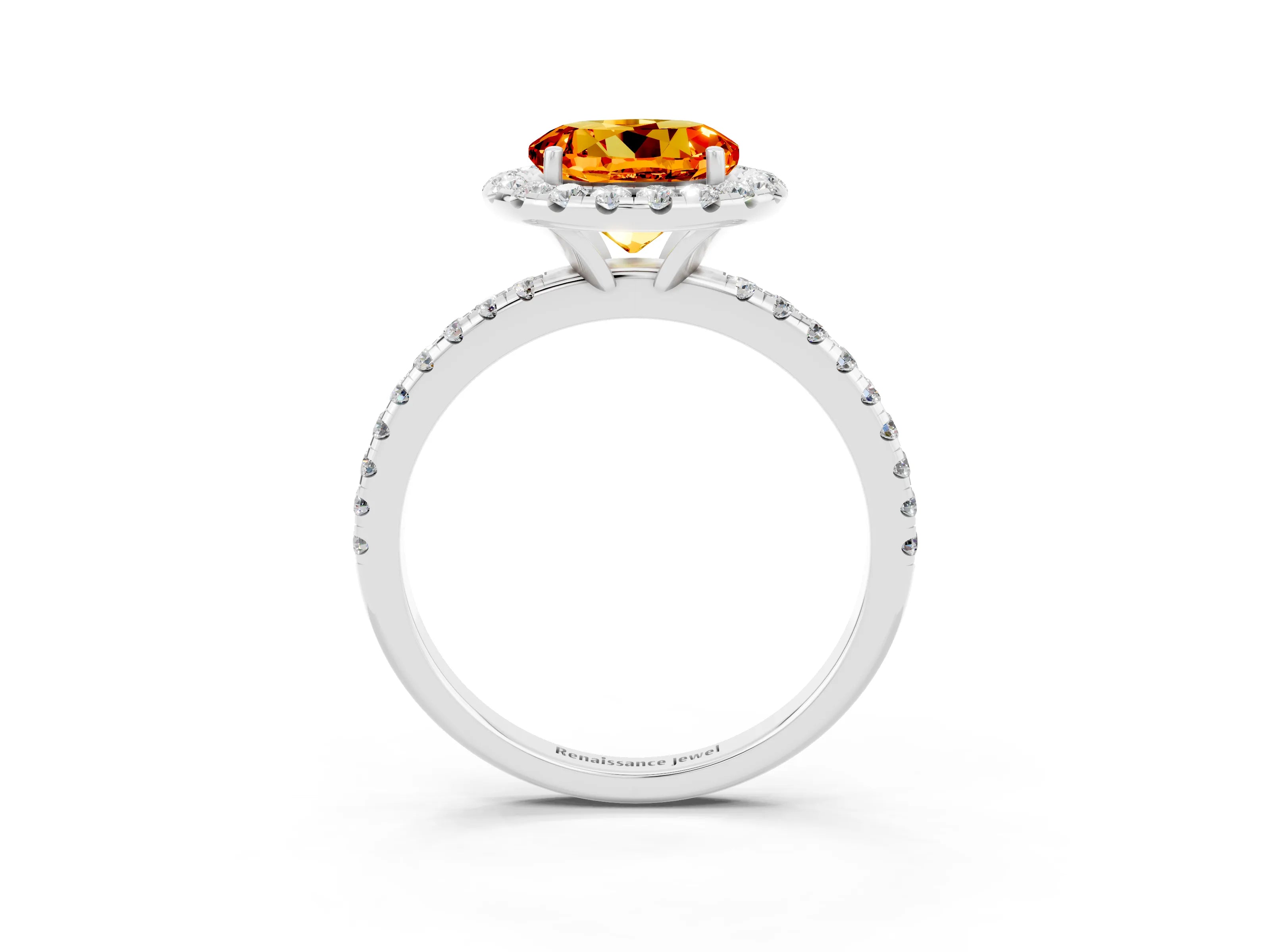 White gold Round Cut Cut Diamond Floral Halo Engagement Ring with Pavé Band and Prong Setting_3