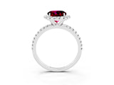 White gold Round Cut Cut Diamond Floral Halo Engagement Ring with Pavé Band and Prong Setting_3