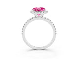 White gold Round Cut Cut Diamond Floral Halo Engagement Ring with Pavé Band and Prong Setting_3
