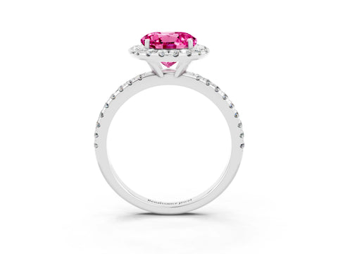 White gold Round Cut Cut Diamond Floral Halo Engagement Ring with Pavé Band and Prong Setting_3