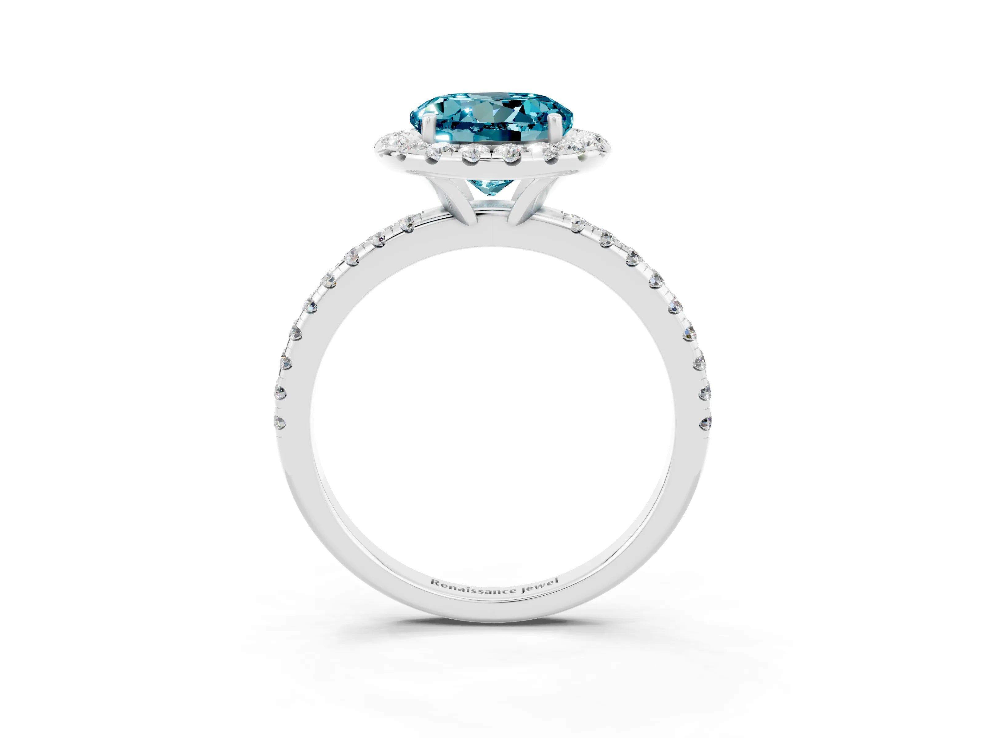White gold Round Cut Cut Diamond Floral Halo Engagement Ring with Pavé Band and Prong Setting_3