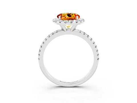White gold Round Cut Cut Diamond Floral Halo Engagement Ring with Pavé Band and Prong Setting_3