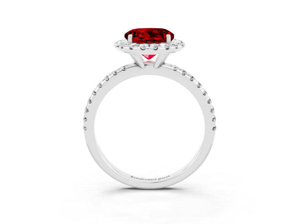 Platinum Round Cut Cut Diamond Floral Halo Engagement Ring with Pavé Band and Prong Setting
