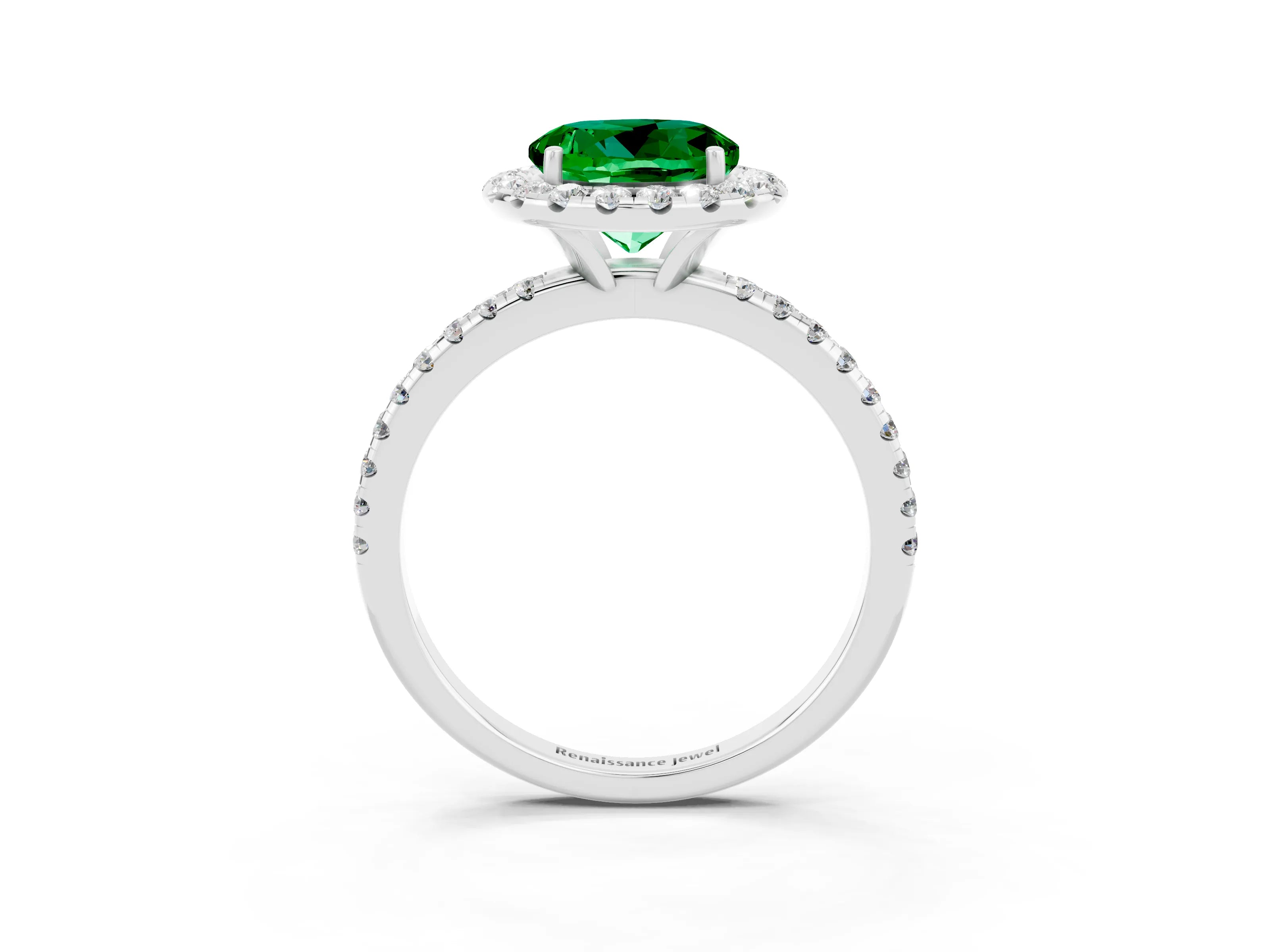 White gold Round Cut Cut Diamond Floral Halo Engagement Ring with Pavé Band and Prong Setting_3