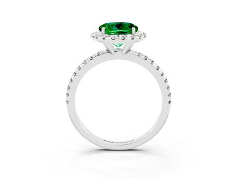White gold Round Cut Cut Diamond Floral Halo Engagement Ring with Pavé Band and Prong Setting_3