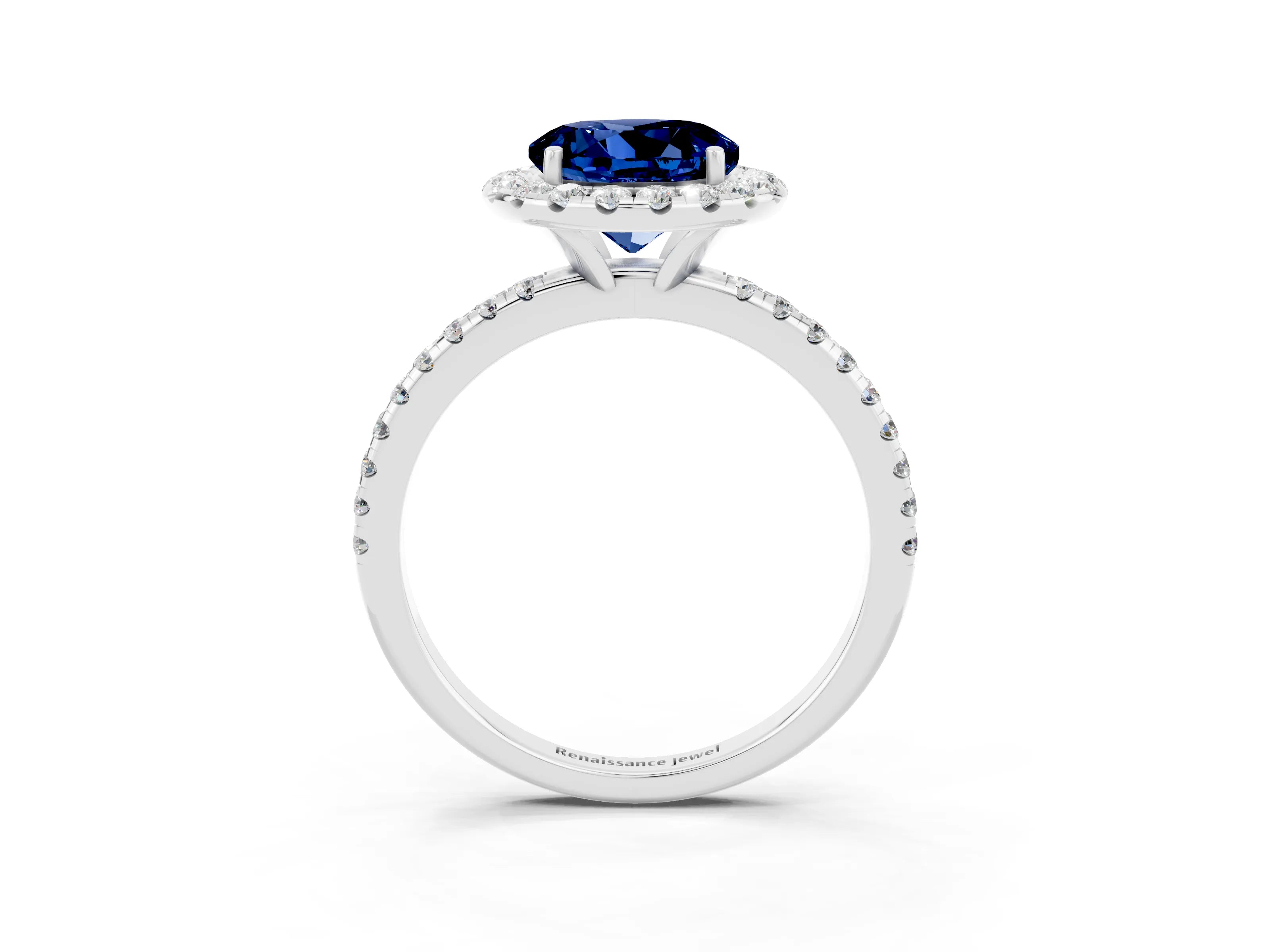White gold Round Cut Cut Diamond Floral Halo Engagement Ring with Pavé Band and Prong Setting_3