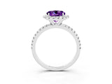 White gold Round Cut Cut Diamond Floral Halo Engagement Ring with Pavé Band and Prong Setting_3