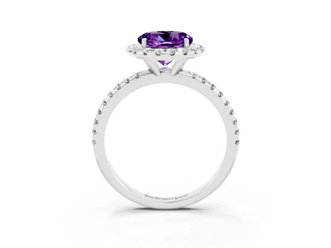 White gold Round Cut Cut Diamond Floral Halo Engagement Ring with Pavé Band and Prong Setting_3