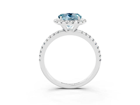 White gold Round Cut Cut Diamond Floral Halo Engagement Ring with Pavé Band and Prong Setting_3
