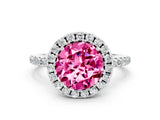 White gold Round Cut Cut Diamond Floral Halo Engagement Ring with Pavé Band and Prong Setting