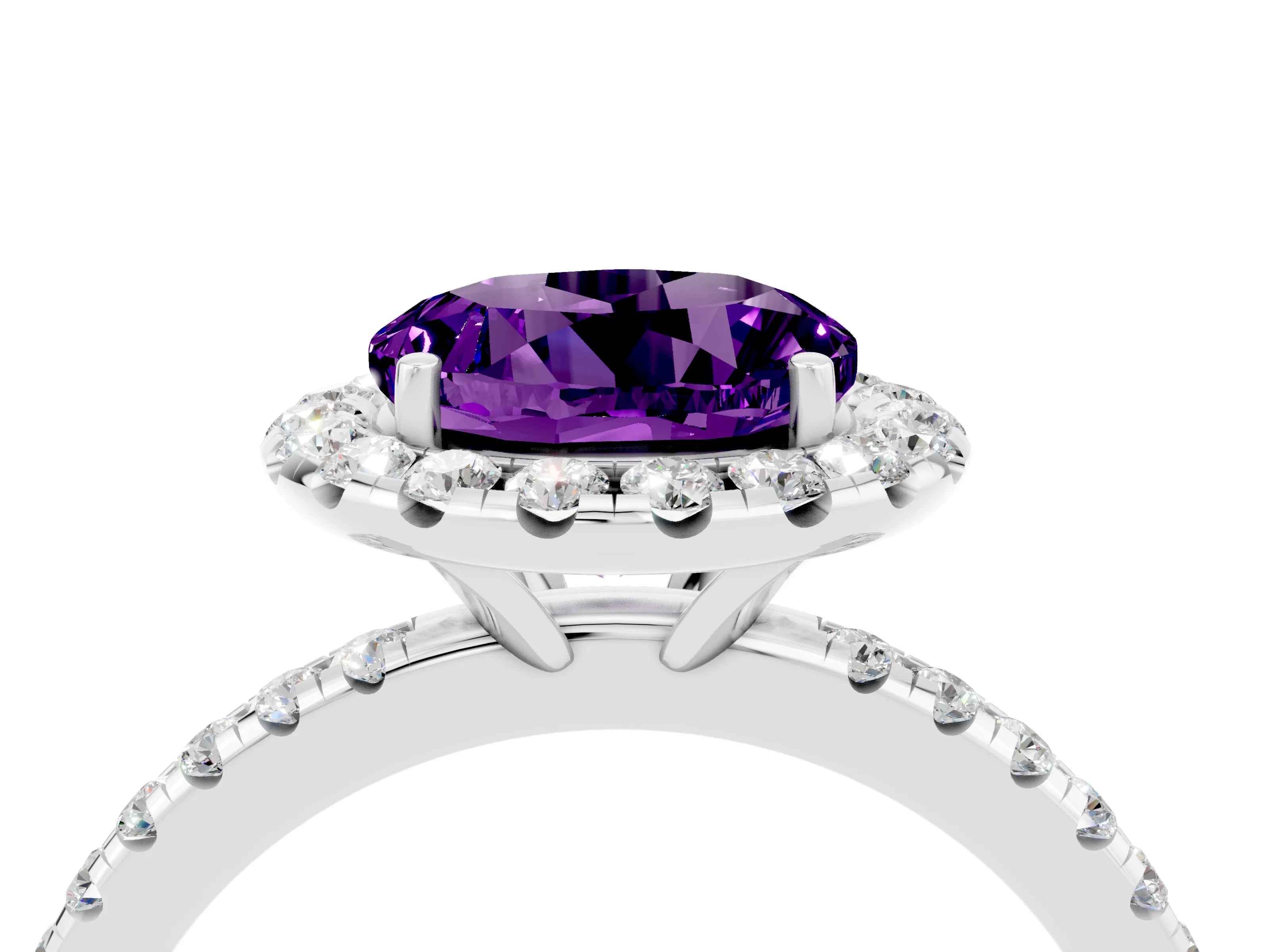 White gold Round Cut Cut Diamond Floral Halo Engagement Ring with Pavé Band and Prong Setting_4