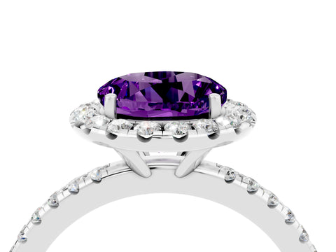 White gold Round Cut Cut Diamond Floral Halo Engagement Ring with Pavé Band and Prong Setting_4