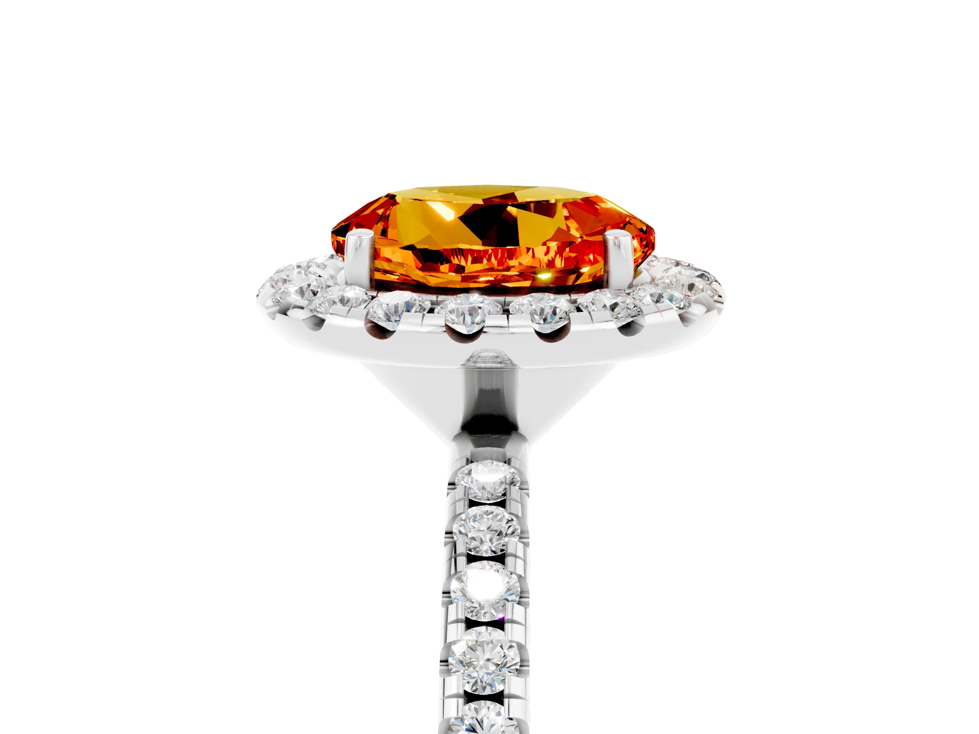 White gold Round Cut Cut Diamond Floral Halo Engagement Ring with Pavé Band and Prong Setting_5