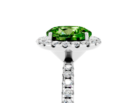 White gold Round Cut Cut Diamond Floral Halo Engagement Ring with Pavé Band and Prong Setting_5