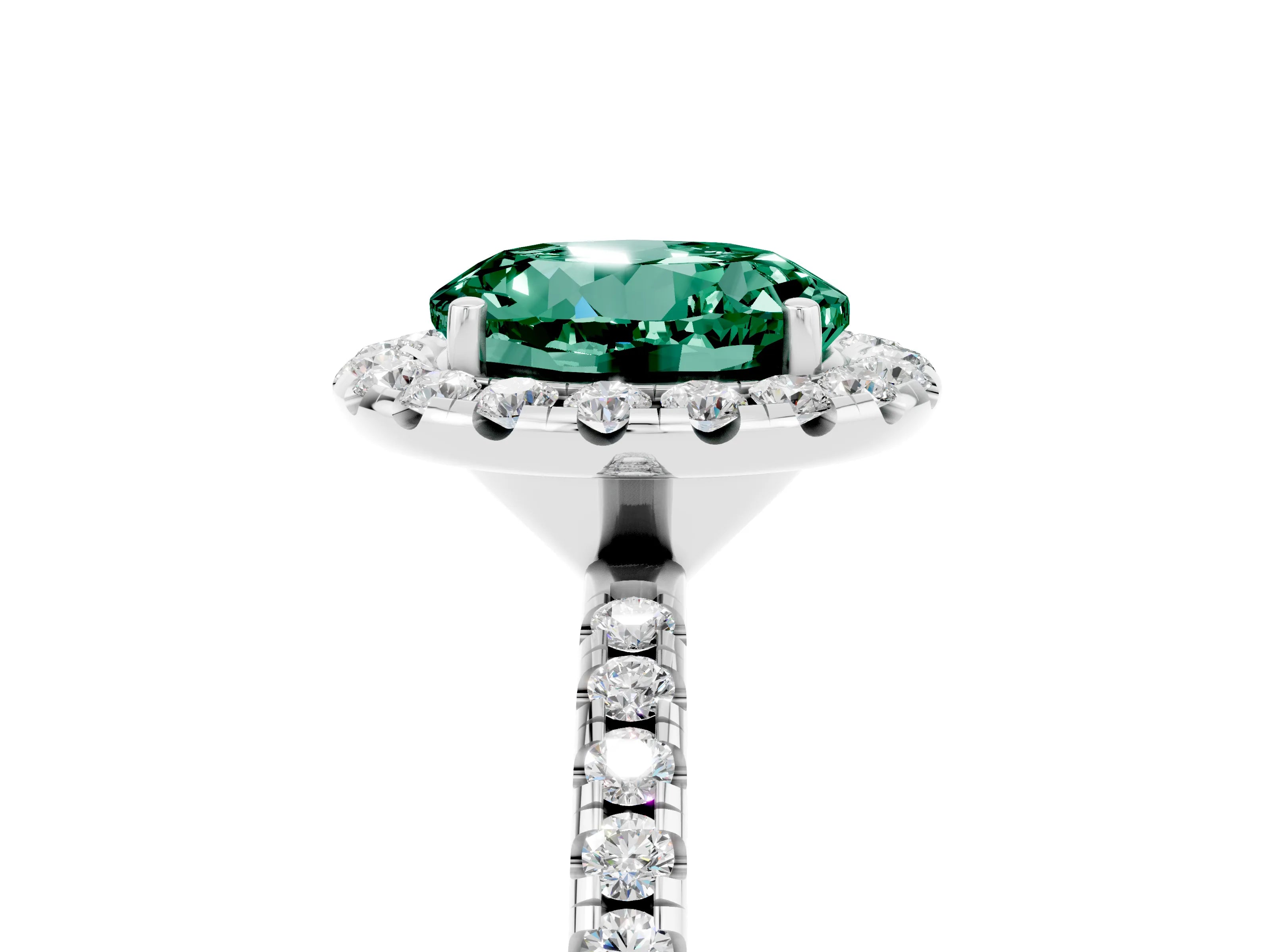 White gold Round Cut Cut Diamond Floral Halo Engagement Ring with Pavé Band and Prong Setting_5