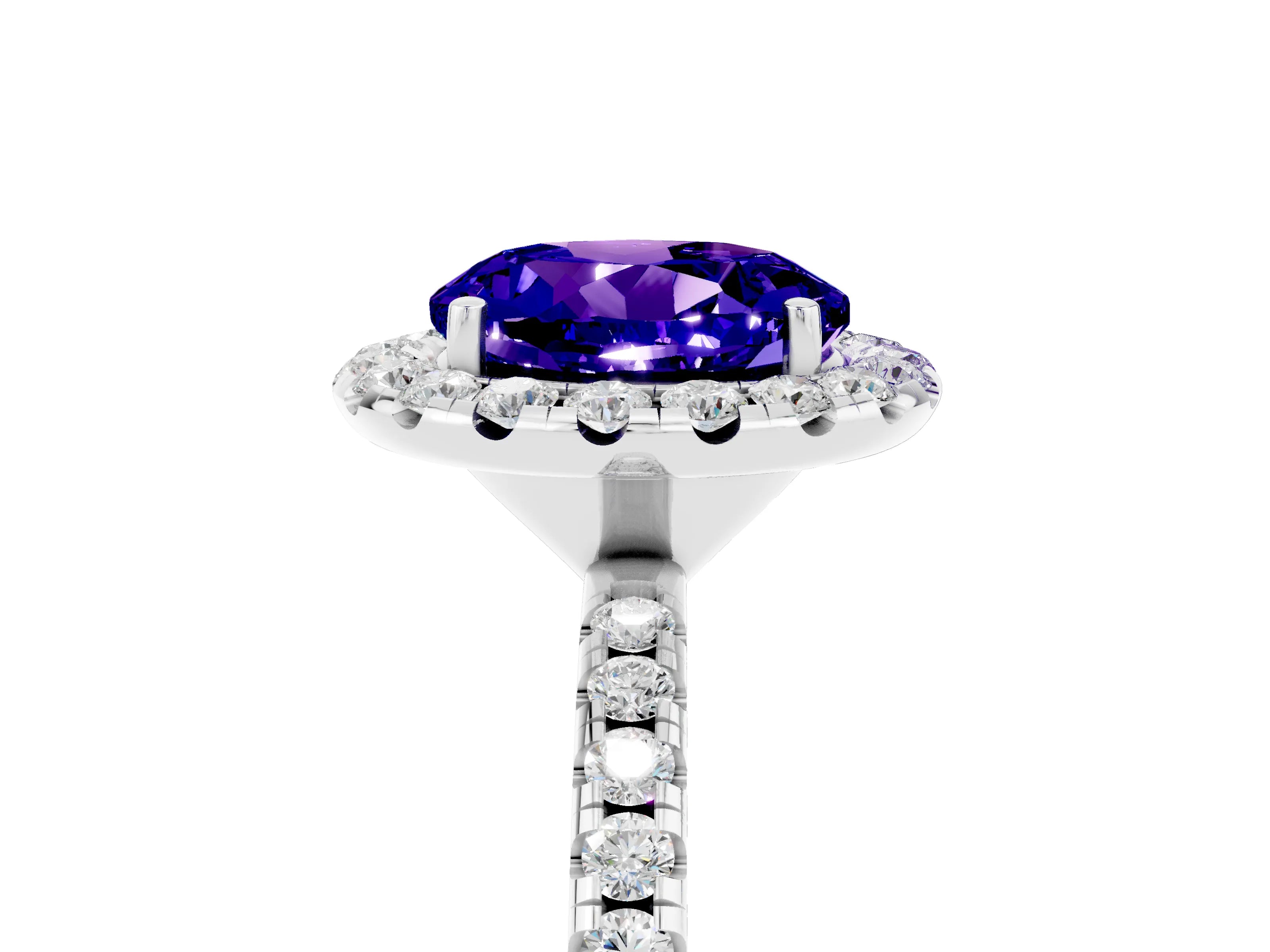 White gold Round Cut Cut Diamond Floral Halo Engagement Ring with Pavé Band and Prong Setting_5