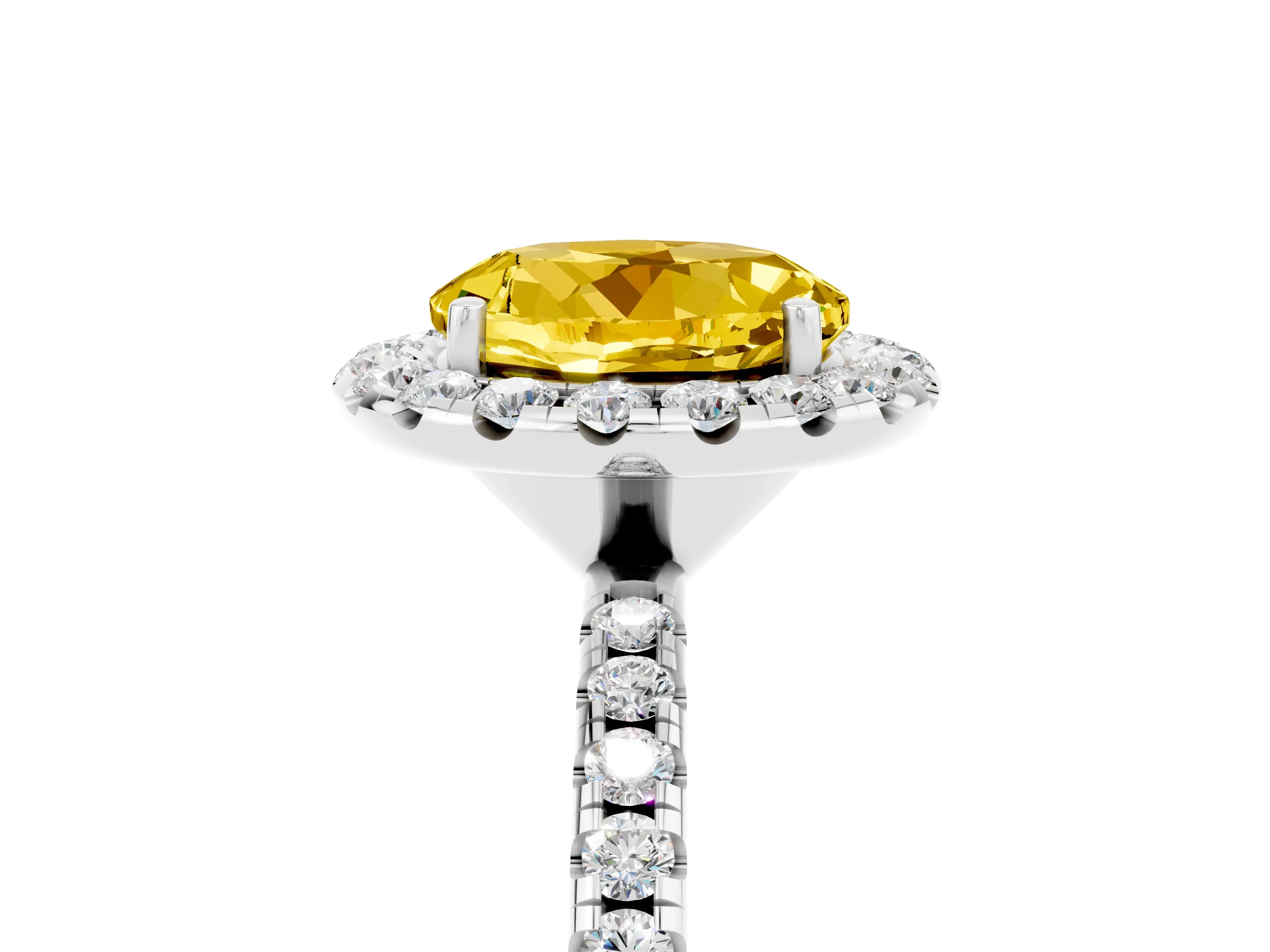 White gold Round Cut Cut Diamond Floral Halo Engagement Ring with Pavé Band and Prong Setting_5