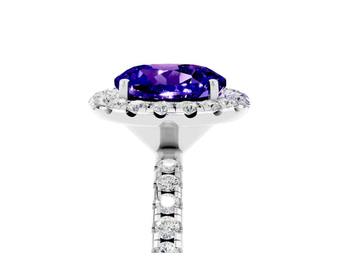 White gold Round Cut Cut Diamond Floral Halo Engagement Ring with Pavé Band and Prong Setting_5