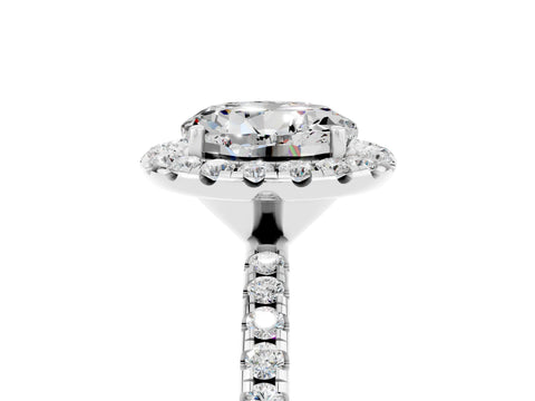 White gold Round Cut Cut Diamond Floral Halo Engagement Ring with Pavé Band and Prong Setting_5