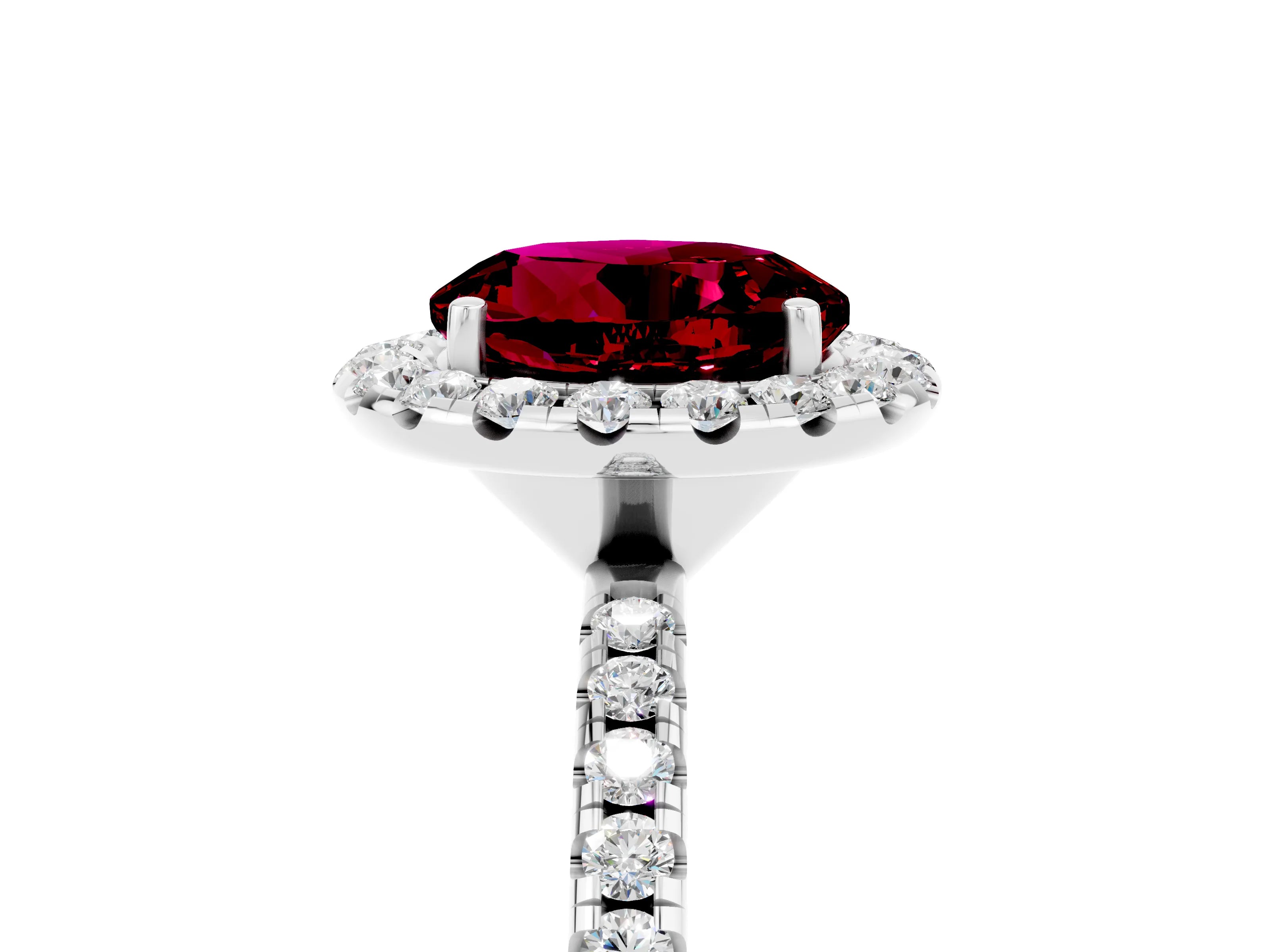 White gold Round Cut Cut Diamond Floral Halo Engagement Ring with Pavé Band and Prong Setting_5