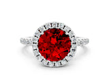 White gold Round Cut Cut Diamond Floral Halo Engagement Ring with Pavé Band and Prong Setting