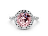 White gold Round Cut Cut Diamond Floral Halo Engagement Ring with Pavé Band and Prong Setting