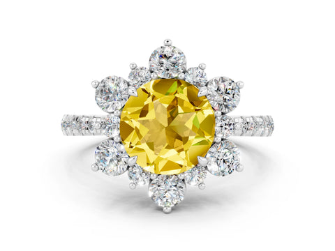 White gold Round Cut Cut Diamond Floral Halo Pave Band with Prong Setting