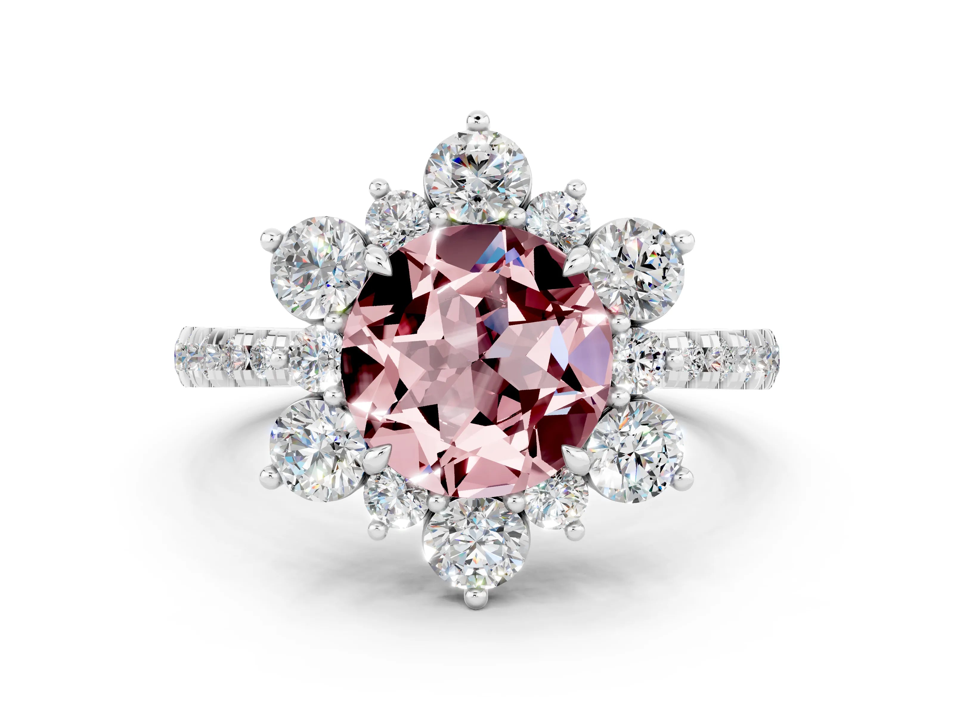 White gold Round Cut Cut Diamond Floral Halo Pave Band with Prong Setting