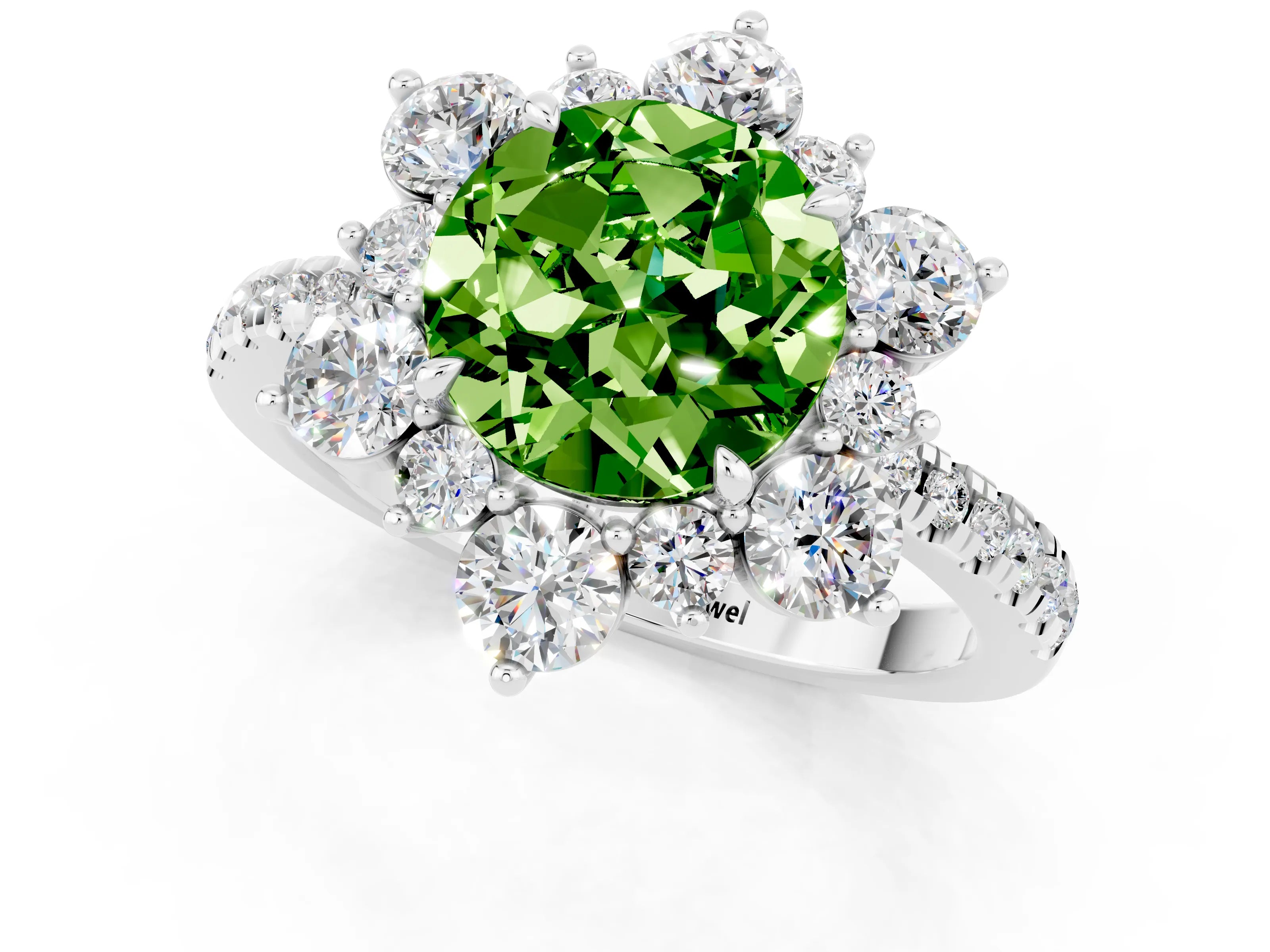 White gold Round Cut Cut Diamond Floral Halo Pave Band with Prong Setting_1