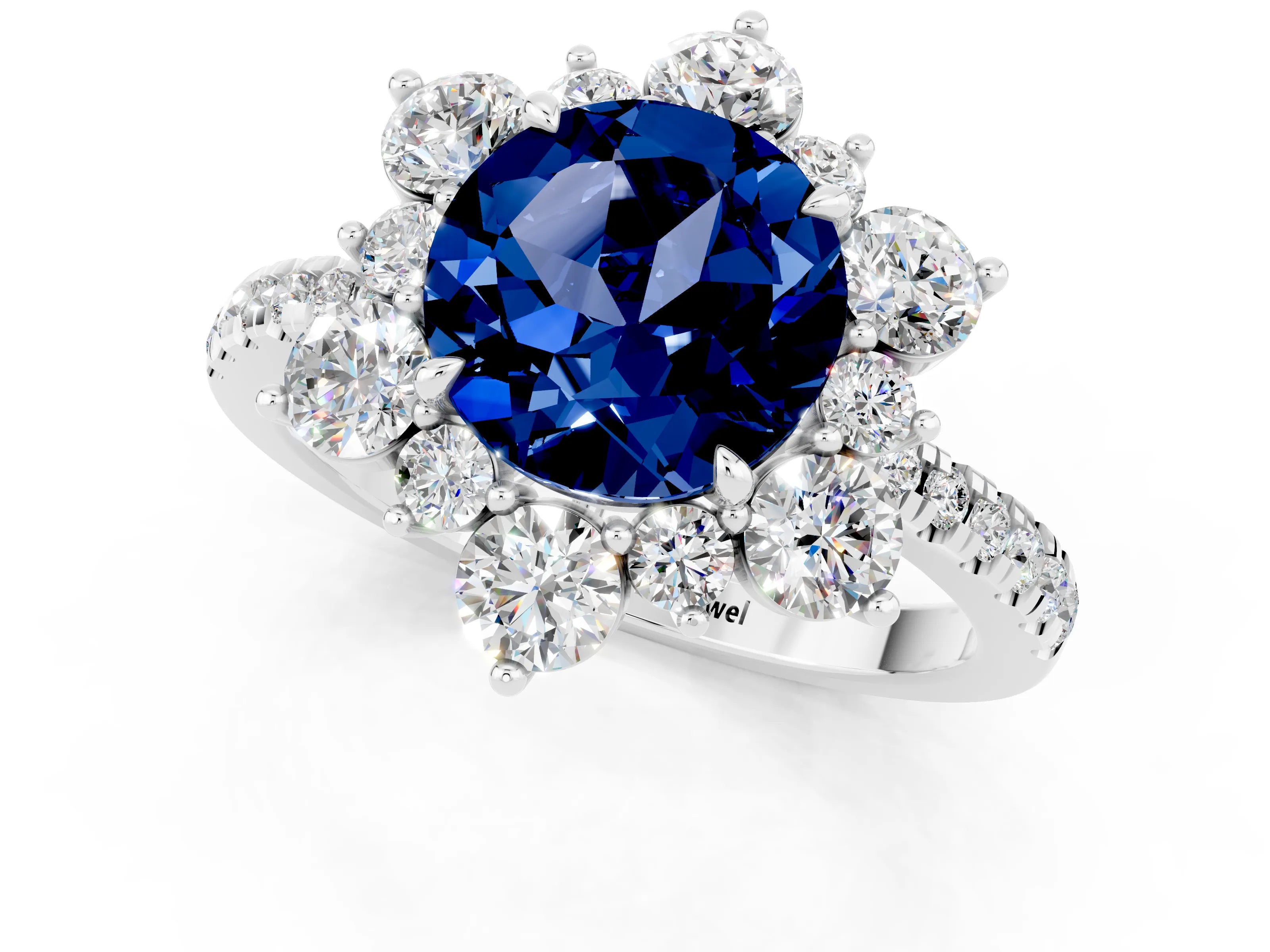 White gold Round Cut Cut Diamond Floral Halo Pave Band with Prong Setting_1