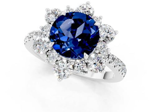 White gold Round Cut Cut Diamond Floral Halo Pave Band with Prong Setting_1