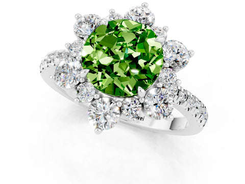 White gold Round Cut Cut Diamond Floral Halo Pave Band with Prong Setting_1