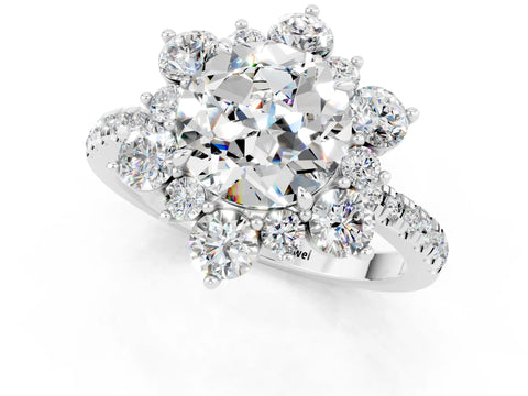 White gold Round Cut Cut Diamond Floral Halo Pave Band with Prong Setting_1