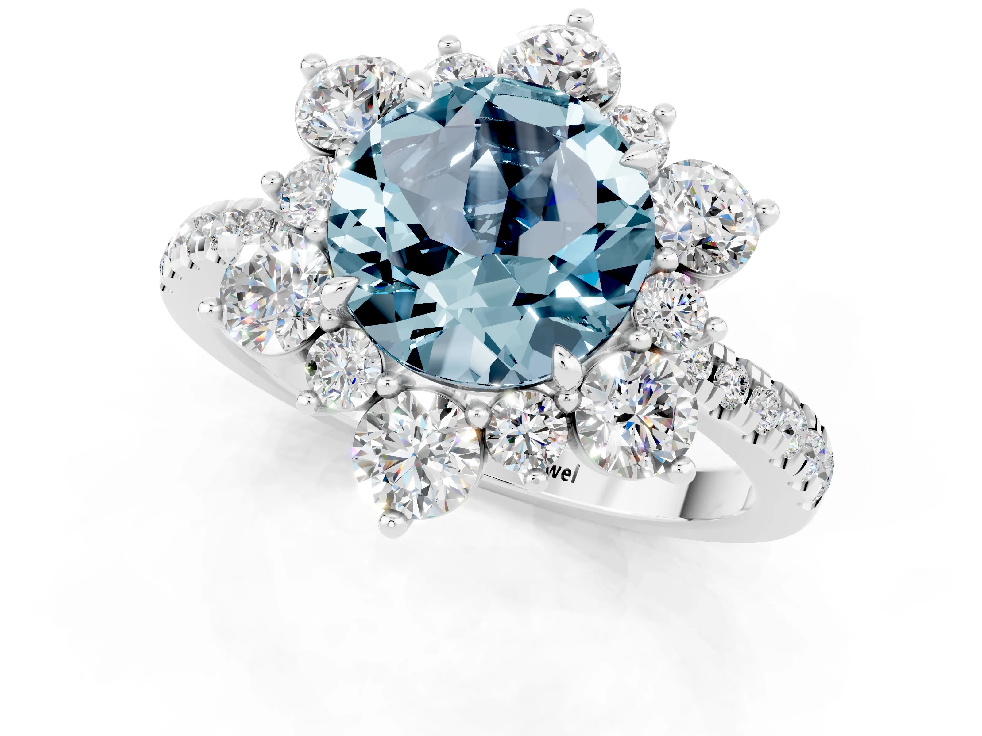 White gold Round Cut Cut Diamond Floral Halo Pave Band with Prong Setting_1