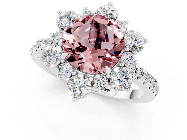 Platinum Round Cut Cut Diamond Floral Halo Pave Band with Prong Setting