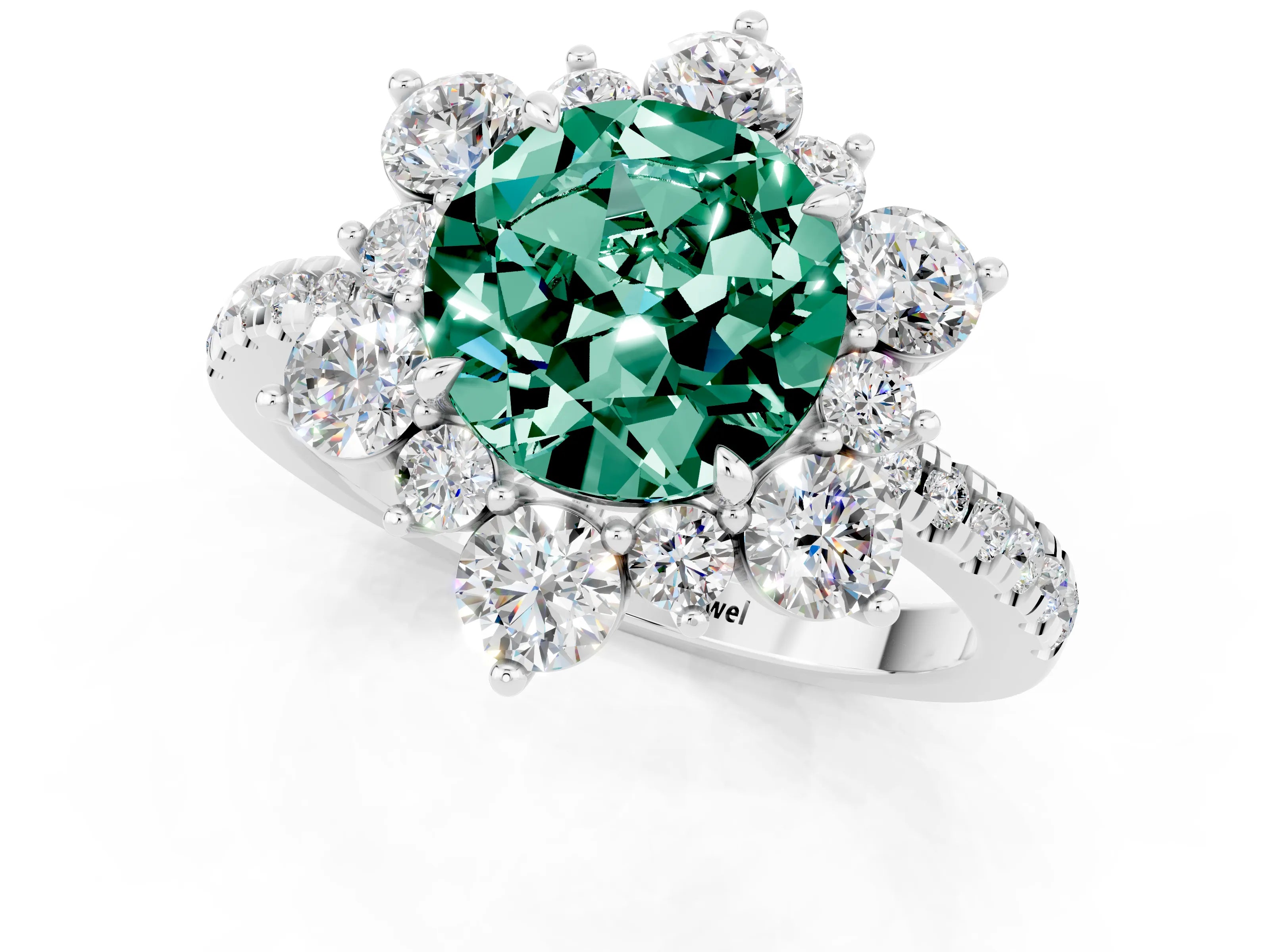 White gold Round Cut Cut Diamond Floral Halo Pave Band with Prong Setting_1