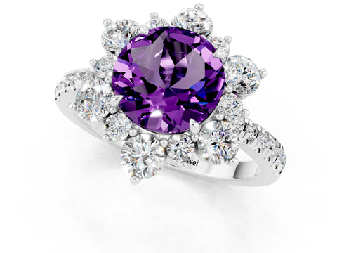 White gold Round Cut Cut Diamond Floral Halo Pave Band with Prong Setting_1