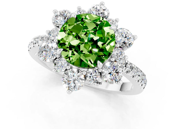 Silver Round Cut Cut Diamond Floral Halo Pave Band with Prong Setting