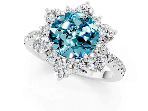 Platinum Round Cut Cut Diamond Floral Halo Pave Band with Prong Setting