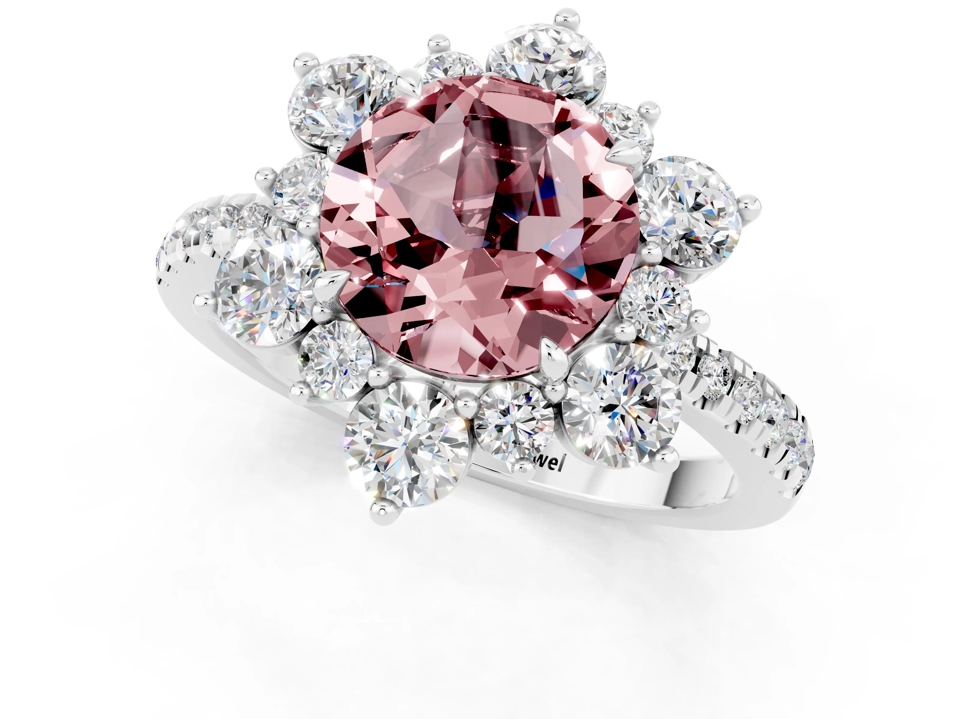 White gold Round Cut Cut Diamond Floral Halo Pave Band with Prong Setting_1
