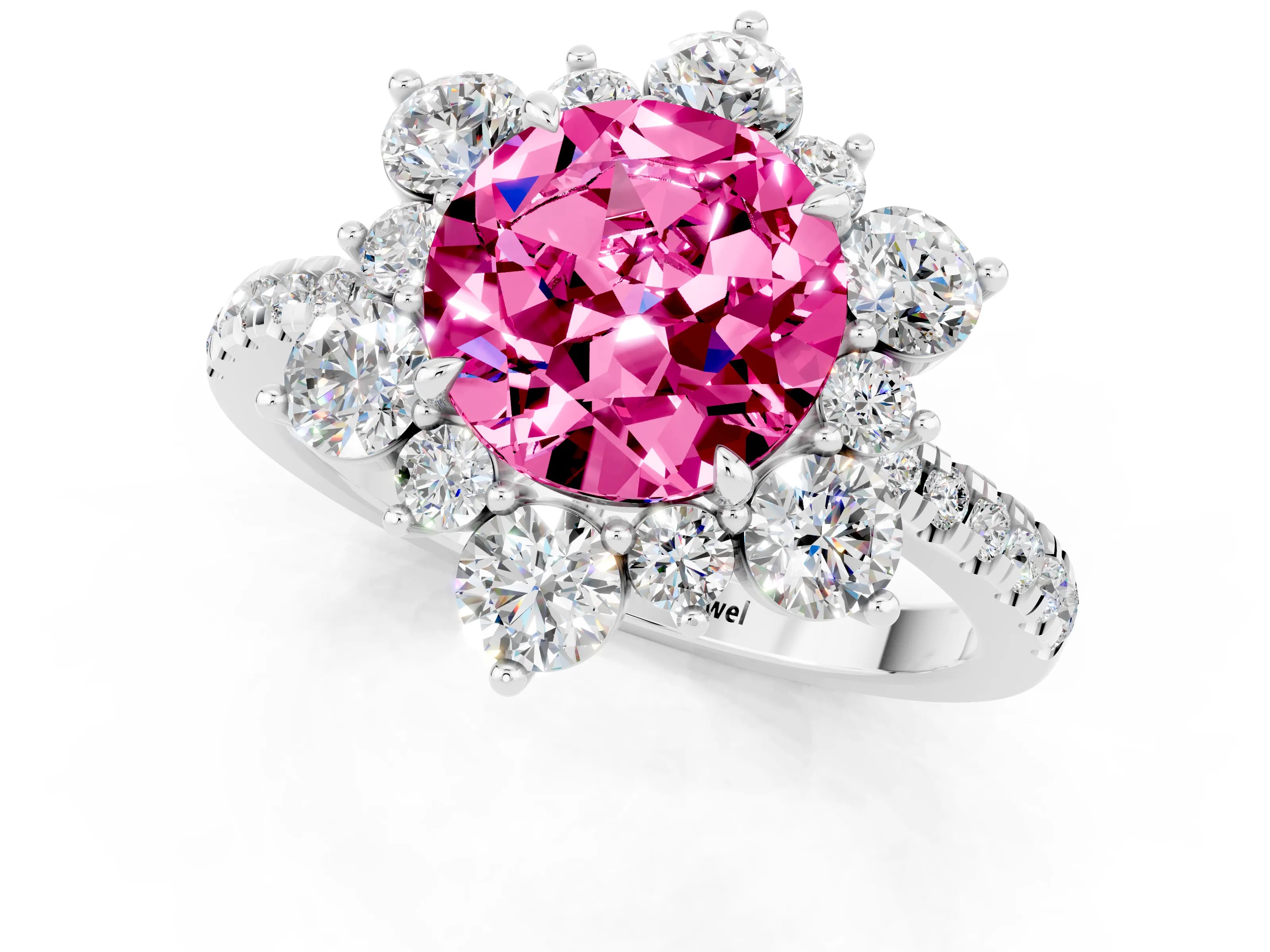 White gold Round Cut Cut Diamond Floral Halo Pave Band with Prong Setting_1