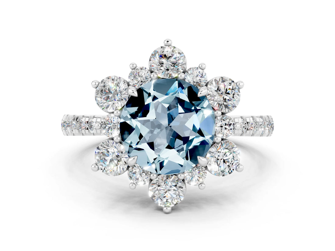 White gold Round Cut Cut Diamond Floral Halo Pave Band with Prong Setting