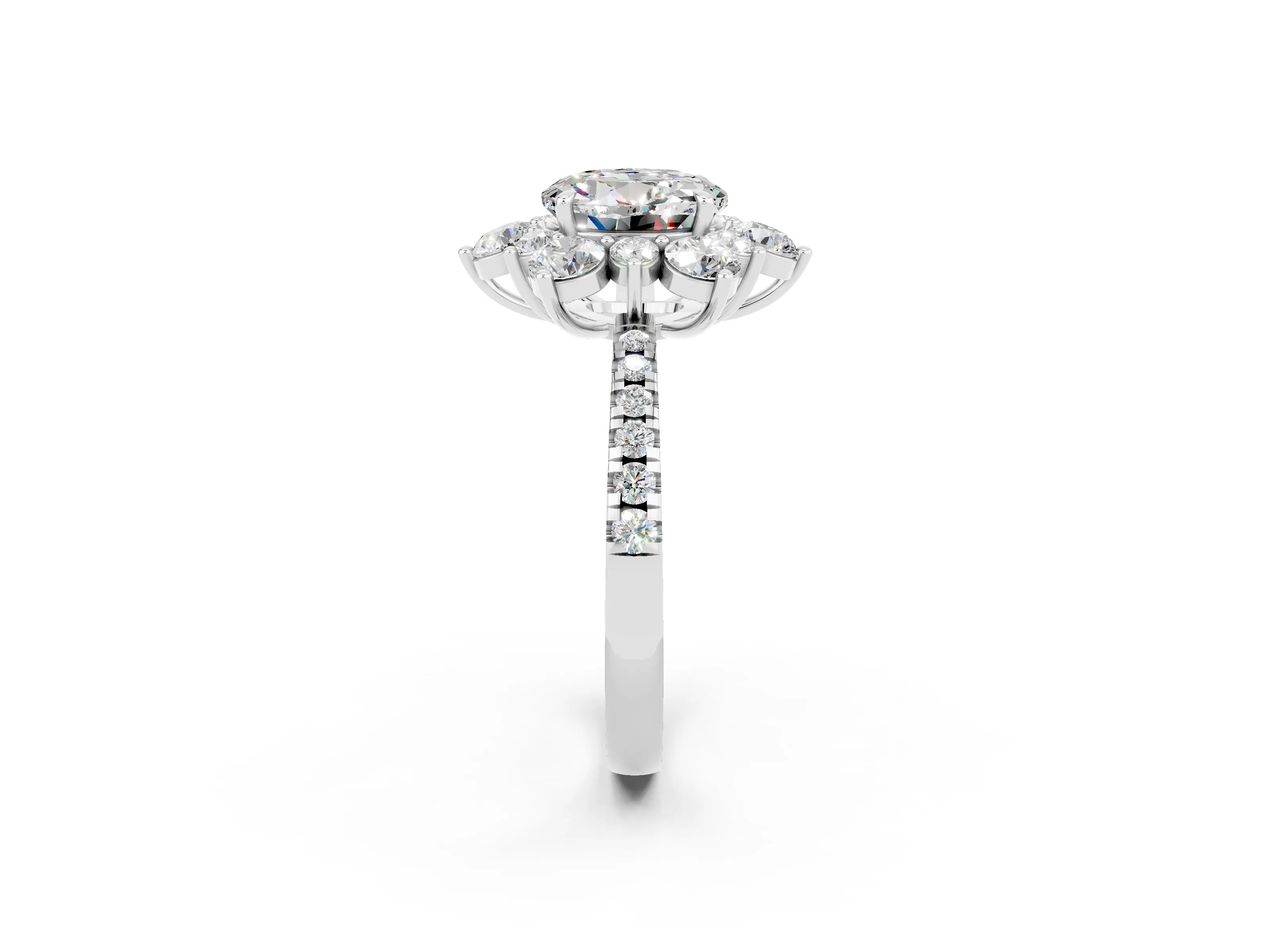 White gold Round Cut Cut Diamond Floral Halo Pave Band with Prong Setting_2