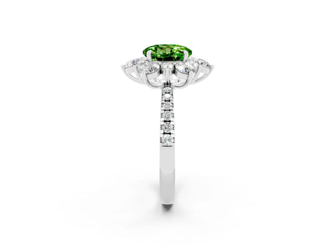 White gold Round Cut Cut Diamond Floral Halo Pave Band with Prong Setting_2